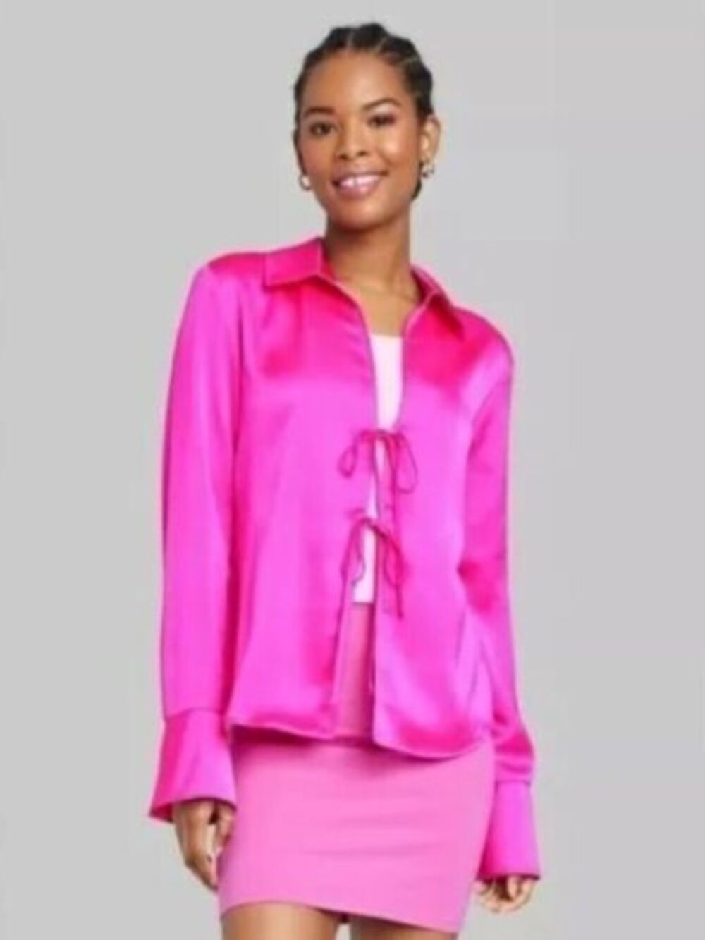 Wild Fable Bell Long Sleeve Satin Fly Away Top